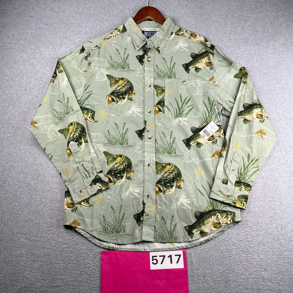Newport Blue Base Print Shirt Lg Green Casual Button Up Long Sleeve Mens New NWT